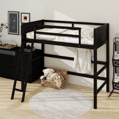 Lit mezzanine simple en bois massif avec échelle
