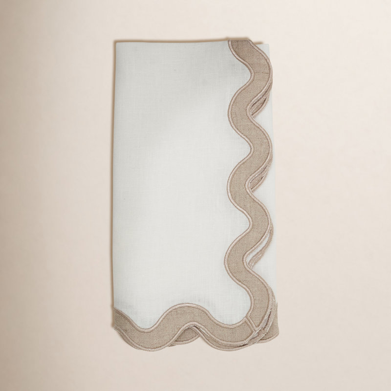 Serviette 100% lin à teinte douce festonnée (ensemble de 4), Tanné