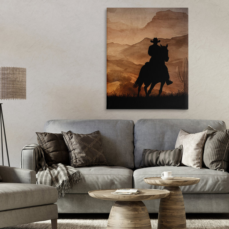 Cowboy's Sunset Ride, toile de Kim Allen, H 30 po x l 24 po