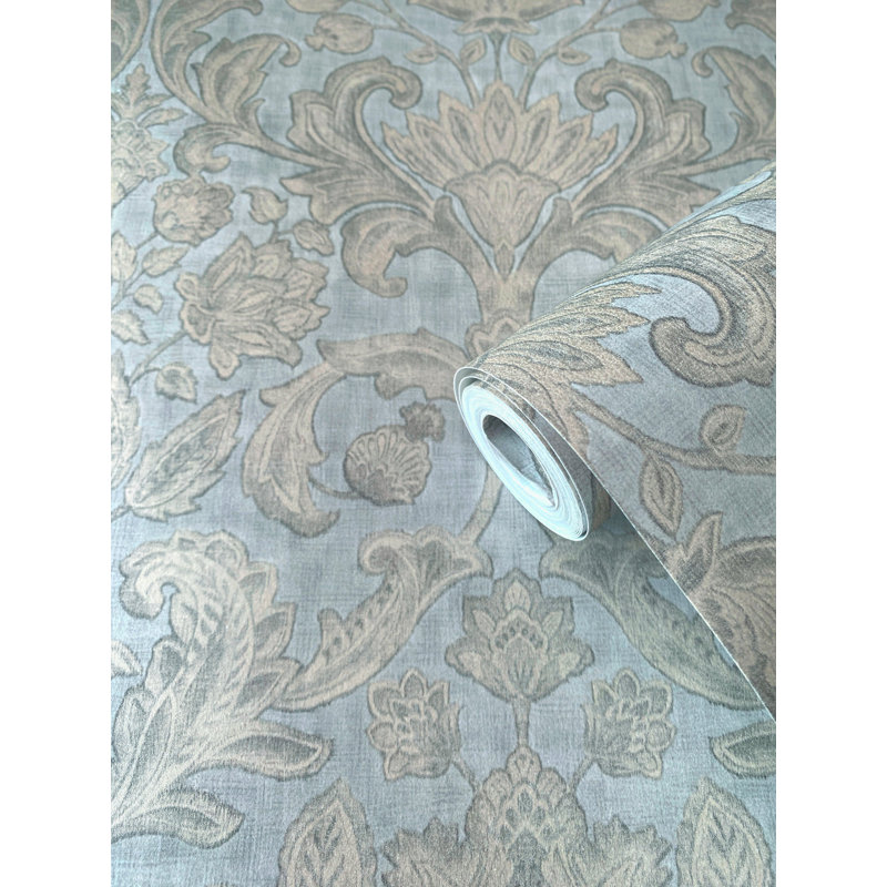 Elegance Collection Damask Sheen Finish Wallpaper Roll, Silver
