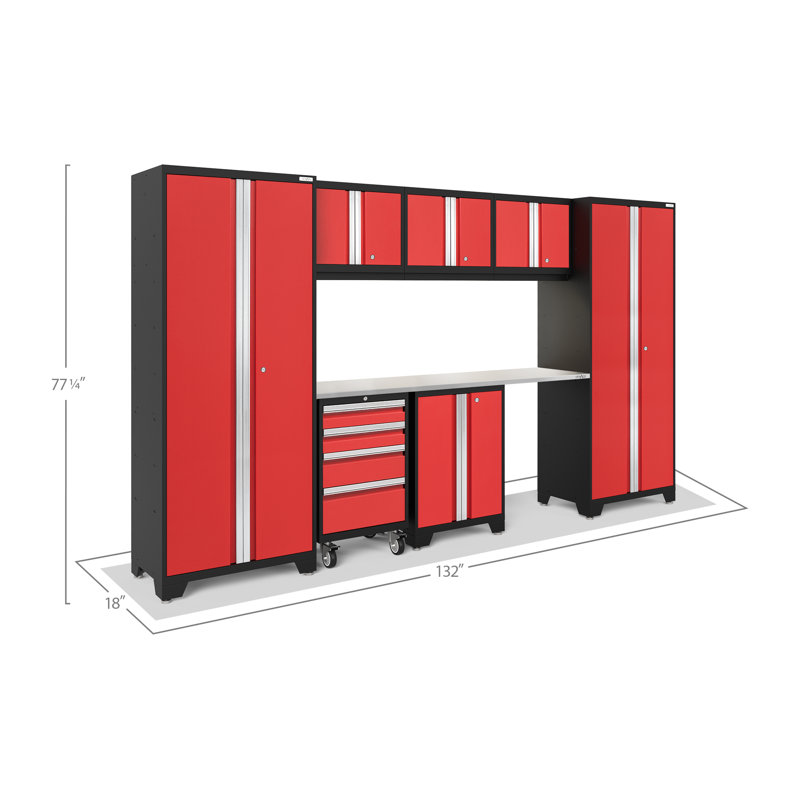 Bold Series 8 Piece Storage Cabinet Set, Red, Stainless Steel