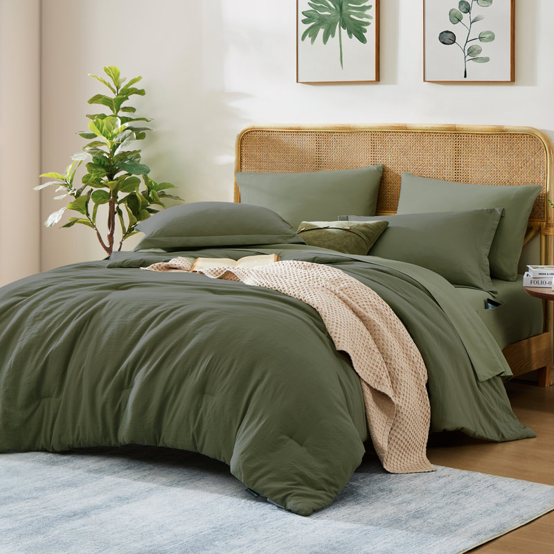 Solid Washed microfiber Comforter Set 5/7PC