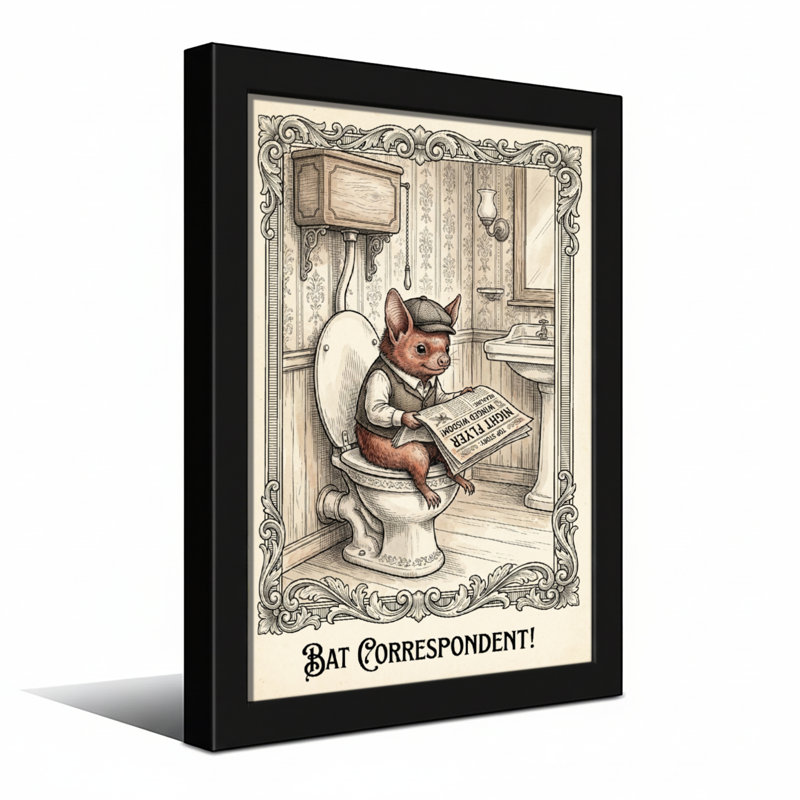 Bath & Laundry Bat, correspondant, souris, lecture du journal, H 24 po x l 16 po, Toile tendue, Ne s’applique pas