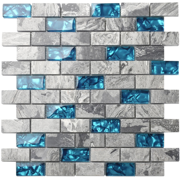 5 Pcs Bright-colored Mosaic Glass Bathroom Accessory Set Blue