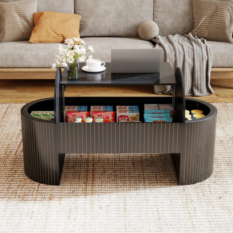 Lift-top Coffee Table With Hidden Storage, Oval Coffee Table With Lift-up Tabletop, Mid-century Modern Style Coffee Table