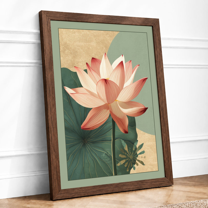 Lotus in Bloom Botanical - Framed Print, Walnut, A1 - 84.1 x 59.4 cm