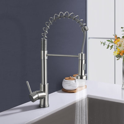 Robinet d'évier de cuisine à poignée simple en acier inoxydable avec bec pivotant sur 360 ° Topcraft