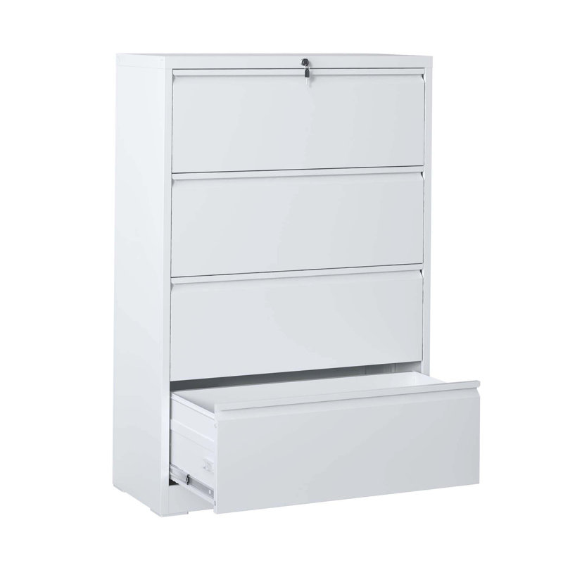 4 Drawer Lateral File Cabinet, Heavy Duty Metal Filing Cabinet, 35.4 Inch Wide Locking File Cabinet For Home Office, Space-Saving Vertical Storage With Anti-Tip Interlock, For Letter/Legal/A4 Files