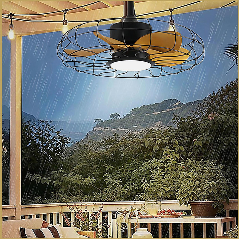 23-inch outdoor ceiling fan with light, IP65 waterproof, with remote control, 3CCT 6-speed, suitable for porches, doorways, pavilions