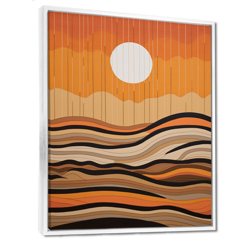 Minimal Full Moon Autumn Waves - impression d'art mural plage et océan, Toile encadrée flottée blanche