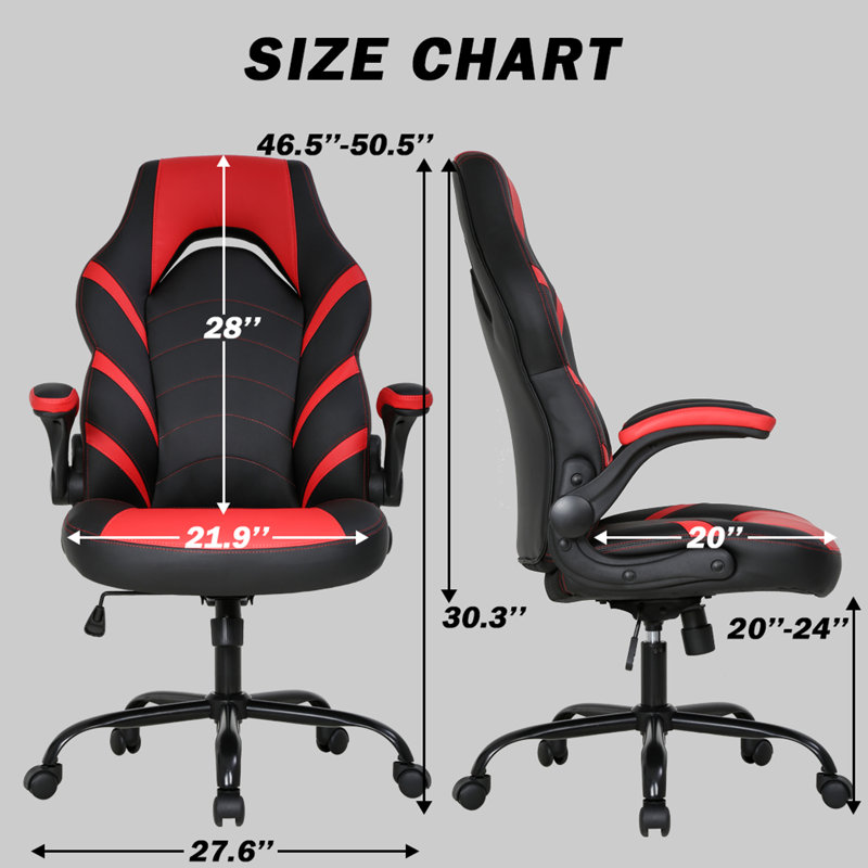 Inbox Zero Adjustable Reclining Ergonomic Faux Leather Swiveling PC & Racing Game Chair, Red Faux leather