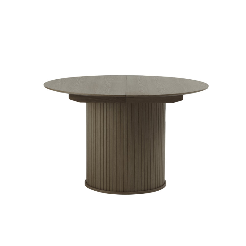 Brunilde Extendable Oak Round Dining Table, Smoked Oak