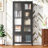 5 Shelves Display Cabinet With 4 Tempered Glass Doors For Bedroom - Black Waffle-Grids Metal Pantry, Storage