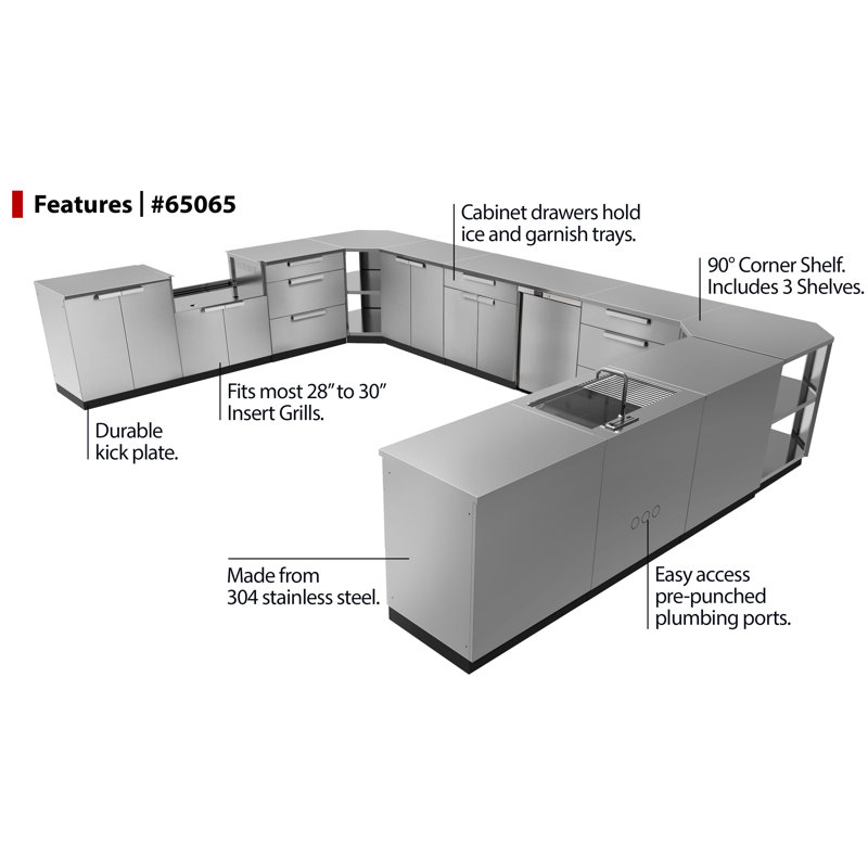 Cuisine d’extérieur modulaire 4 pièces 185 po, Acier inoxydable, Non
