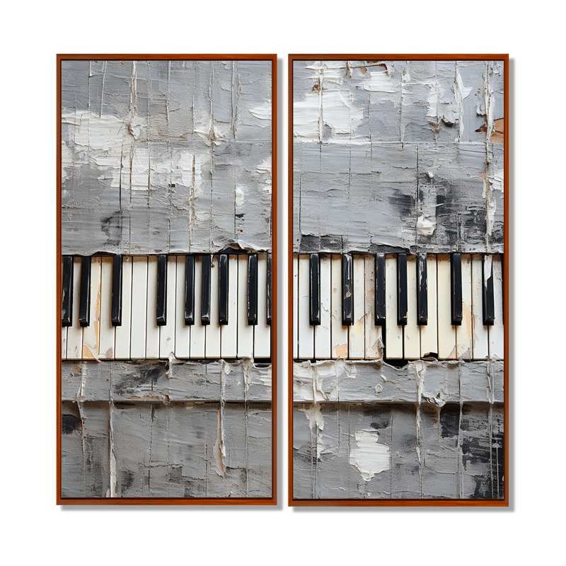 Minimalisme, touches de piano grises et blanches - décoration murale traditionnelle brune, 20" H x 24" W, Brown