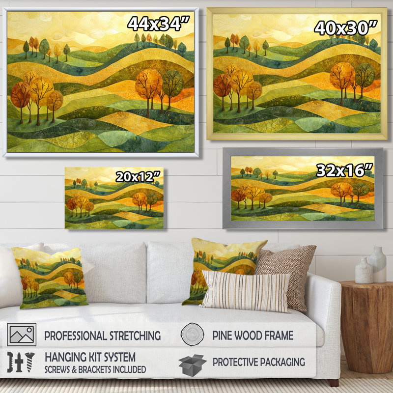 Paysage champêtre doré en automne II - campagne, art mural, Toile tendue sur cadre, H 28 po x l 60 po, Ne s’applique pas