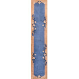 Open Solid Light Blue Field Antique Chinese Peking Wool Hallway Runner Rug