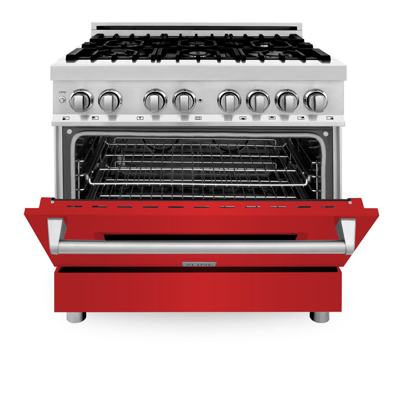 ZLINE 36" Legacy Dual Fuel Range, Red Matte Gloss Stainless Steel