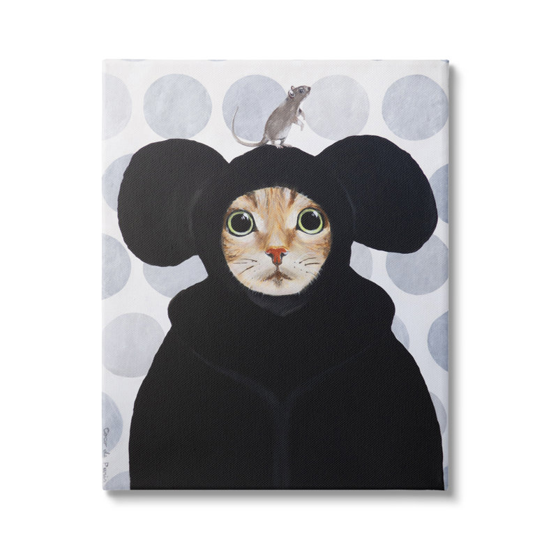 «Au-924», toile Chat et souris, animaux rigolos sur toile par Coco De Paris, peinture, H 20 po x l 16 po x P 1,5 po