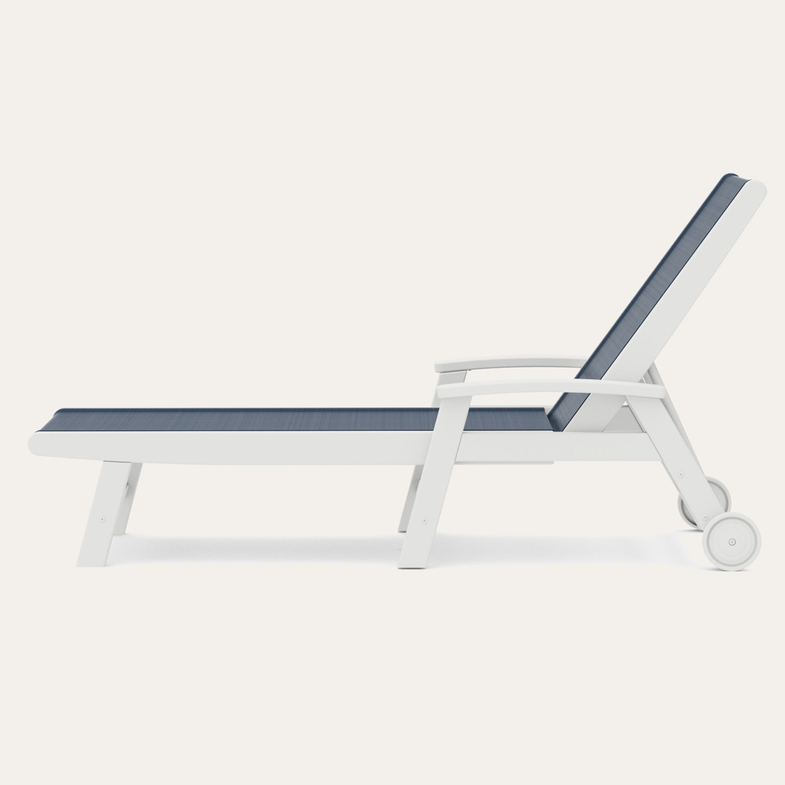 POLYWOOD® Coastal 28" Patio Chaise Lounge, White, Navy Blue