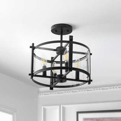 Plafonnier semi-encastré à abat-jour cylindrique de 15 po à 4 lumières Plott