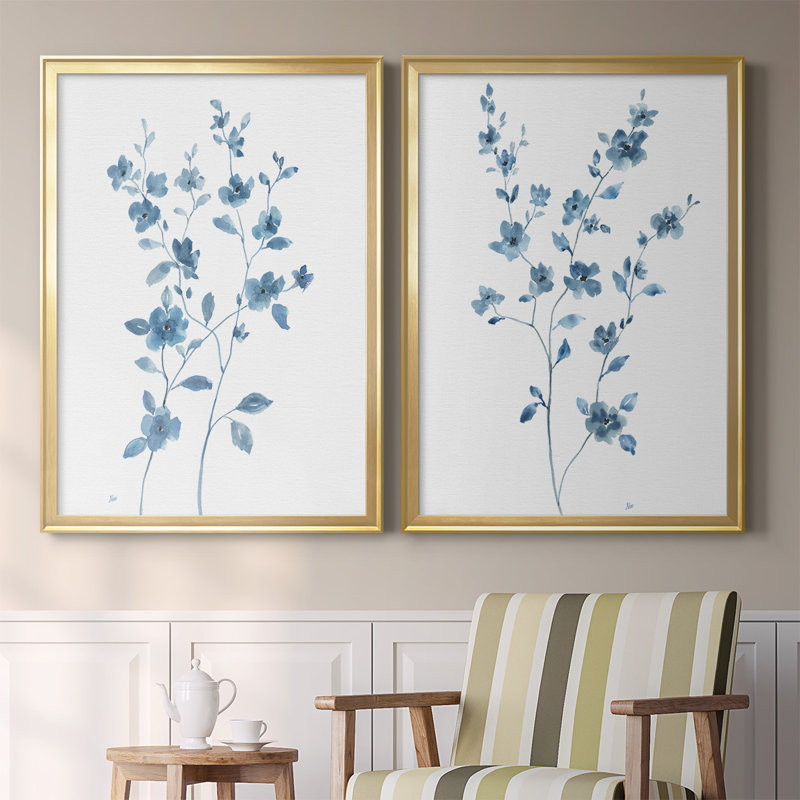 «Blue Blossom I», toile encadrée de qualité supérieure - prête à être accrochée, H 30,5 po x l 45 po x P 1,25 po, Or