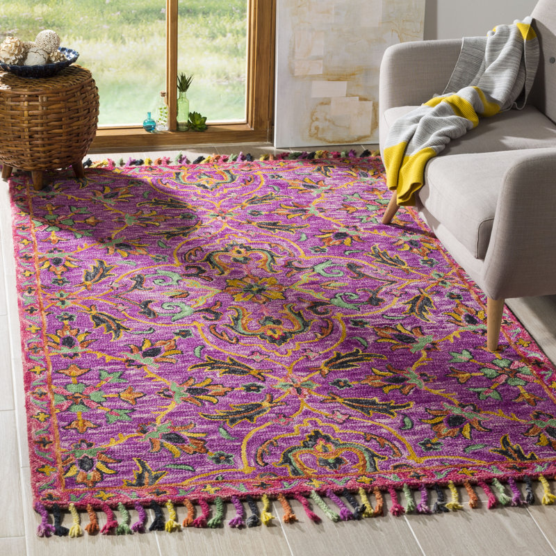 Tapis mauve en laine noué à la main Ferrera, Rectangle 4 pi x 6 pi