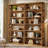 71" Industrial 6-Tier Bookshelf with Decorative Side Panels, Rustic Brown