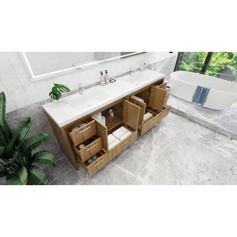 Ensemble de meuble-lavabo double 83 po Dudelange, Chêne naturel