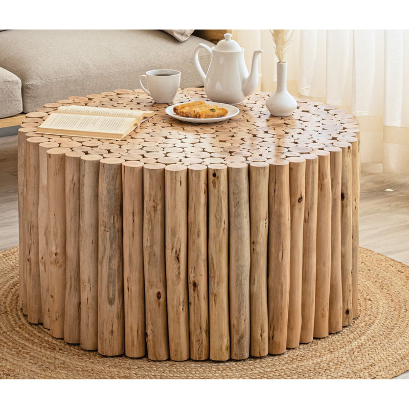 Table basse en bois naturel avec espace de rangement ouvert, finition moderne pour salon