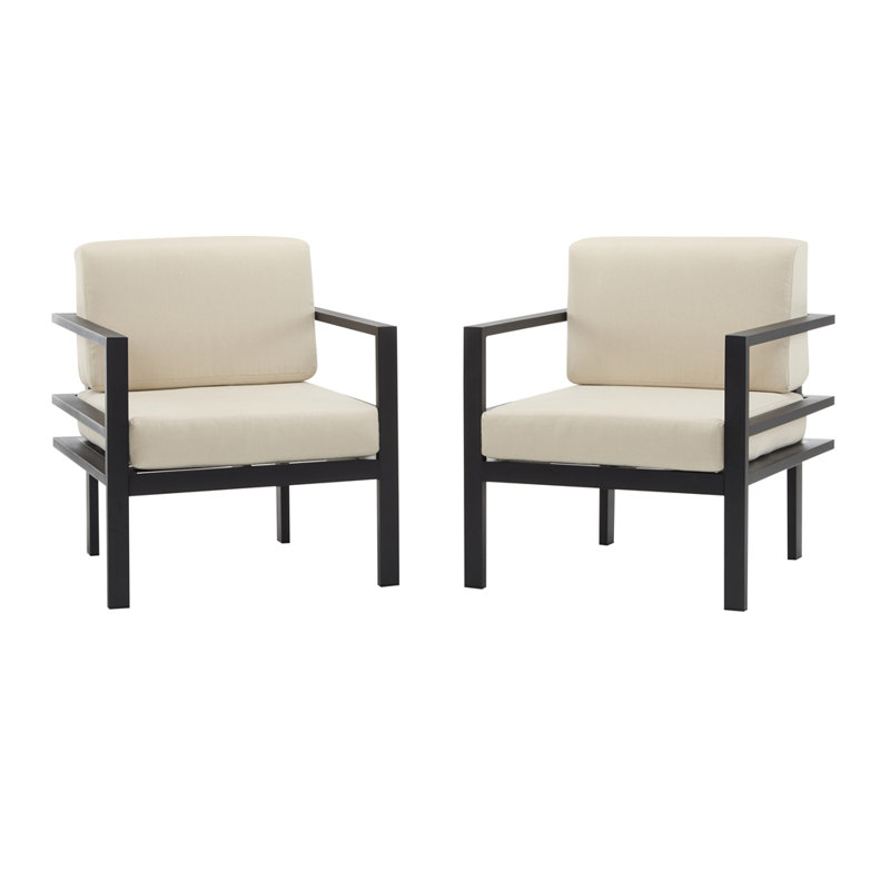 Ensemble de 3 chaises d'extérieur modernes avec structure en aluminium, coussins résistants aux intempéries, design épuré et table d'appoint, parfaites pour la terrasse, le jardin ou le balcon