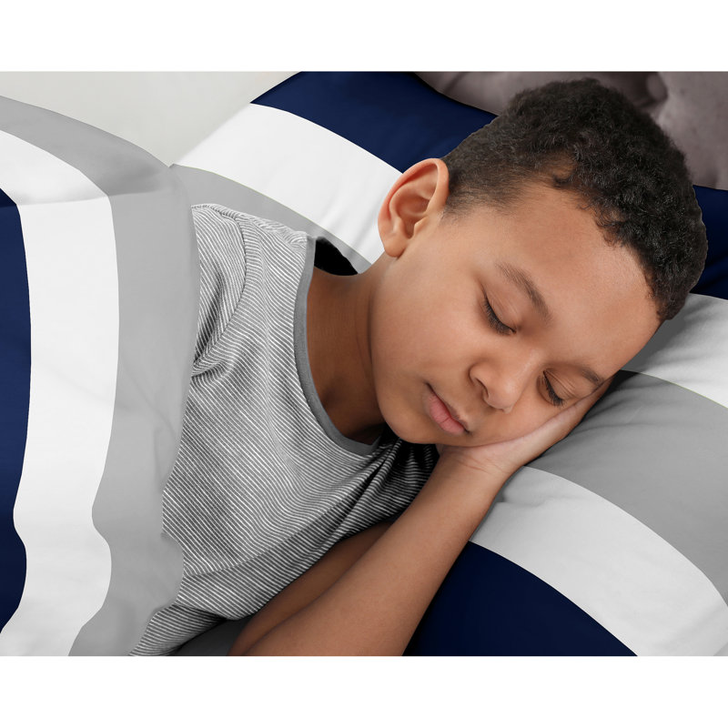 Navy and Gray Striped Full Microfiber Comforter Set