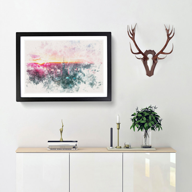 Sunset over New York City - Picture Frame Graphic Art Print, Black Framed, 33cm H x 45cm W x 2cm D