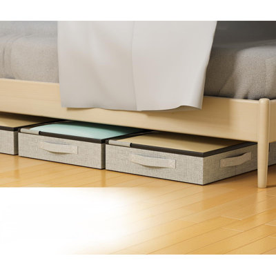 Contenants de rangement sous le lit de 4,5 pouces, 2 boîtes de rangement sous le lit à profil bas avec structure et couvercles robustes, poignées renforcées et parois latérales robustes pour les vêtements, les couvertures, les oreillers et les chaus