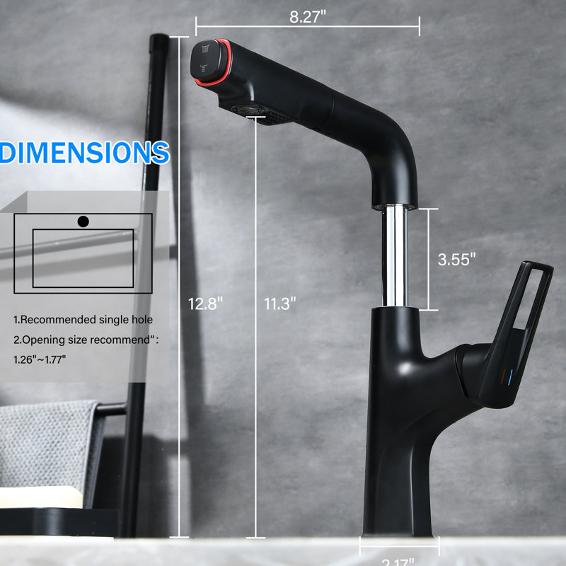 Matte Black Pull - Down Faucet For Bathroom And Kitchen With Lift Spout, 3.55 In Range, 62% Splash Reducing Spray Reduction Dual