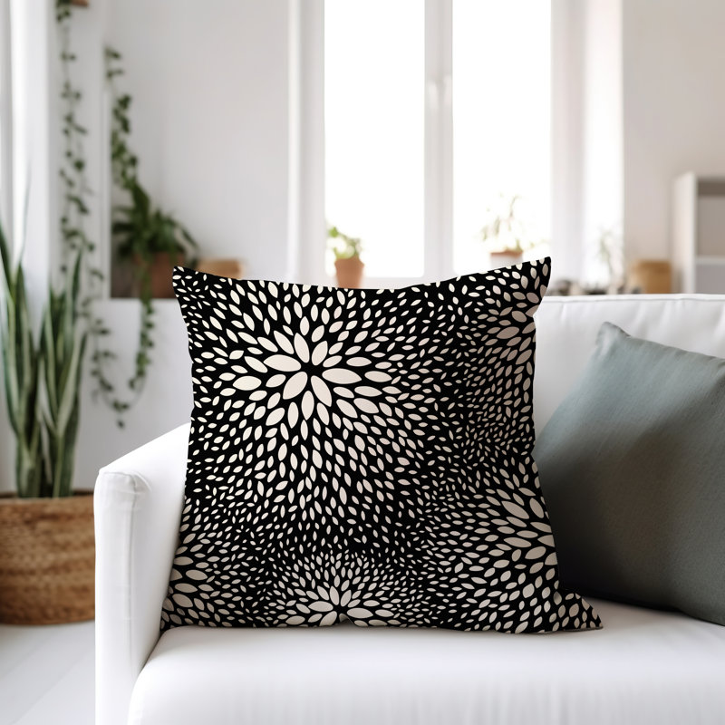 Housse et insert de coussin décoratif intérieur / extérieur Bavière, H 19 po x l 19 po, Noir/crème