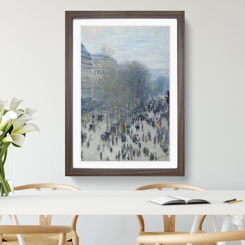 Boulevard Des Capucines by Claude Monet - Picture Frame Painting, 36cm H x 27cm W x 2cm D, Walnut