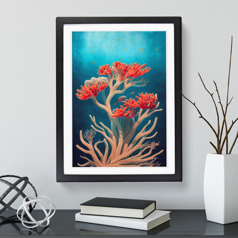 XV1022-5354X Wondrous Coral Reef - Single Picture Frame Print, 64cm H x 46cm W, Black Framed