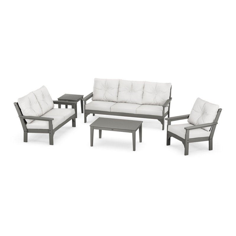 Vineyard 5 Piece Deep Seating Set, Slate Gray, Natural