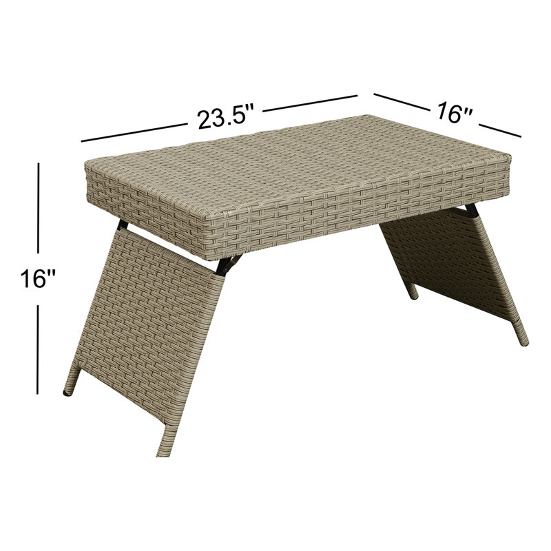 Rectangular Wicker/Rattan Outdoor Folding Coffee Table, Grey