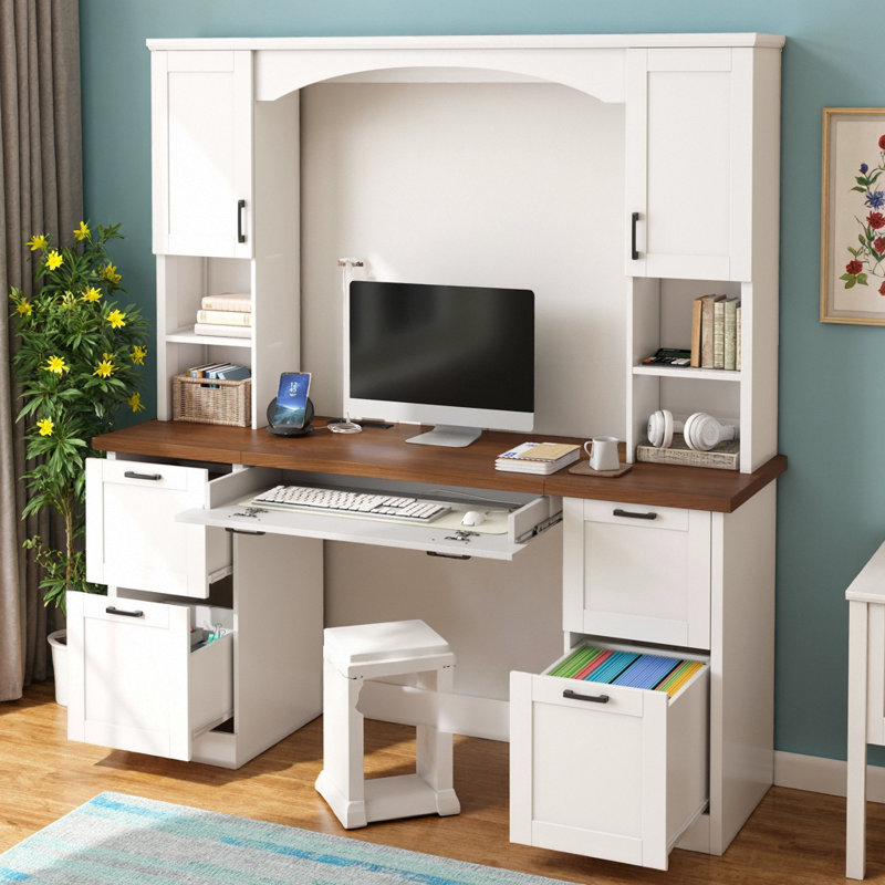 Bureau d'ordinateur de 67,4 po Farmhouse , Bureau, Maison, Blanc