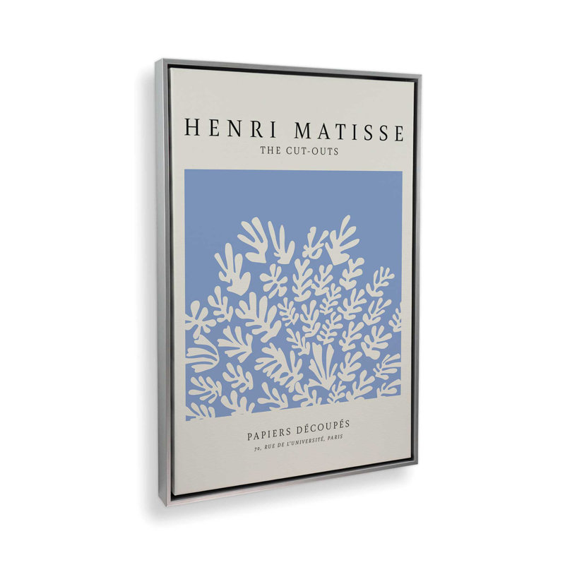 Affiche La Gerbe en bleu Matisse, Cadre flottant en chrome poli, H 36,75 po x l 24,75 po
