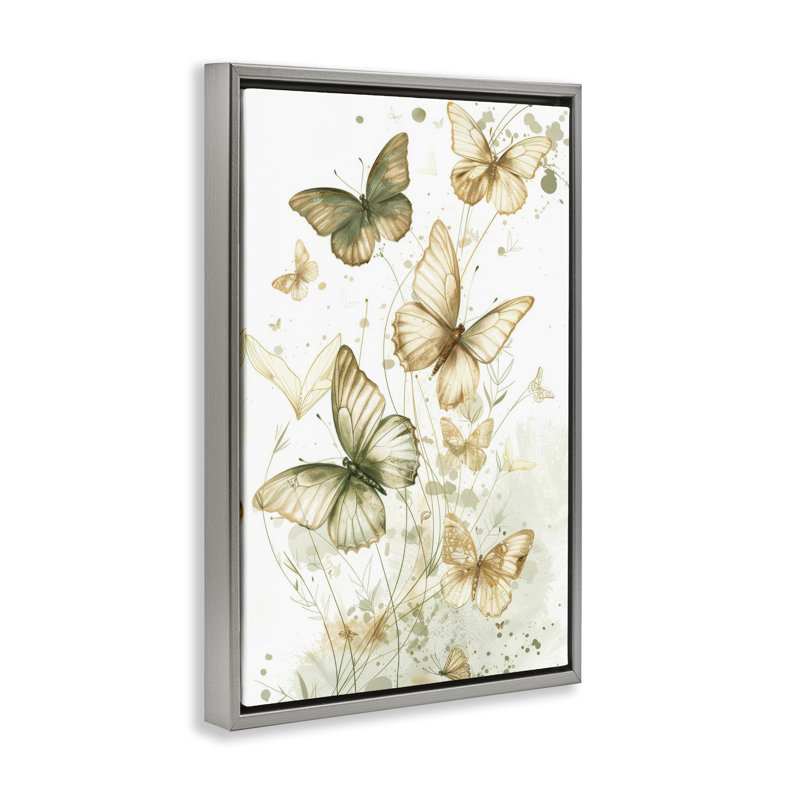 Neutral Watercolor Butterflies Canvas by LSR Design Studio, H 25 po x l 17 po, Cadre flottant gris lustré