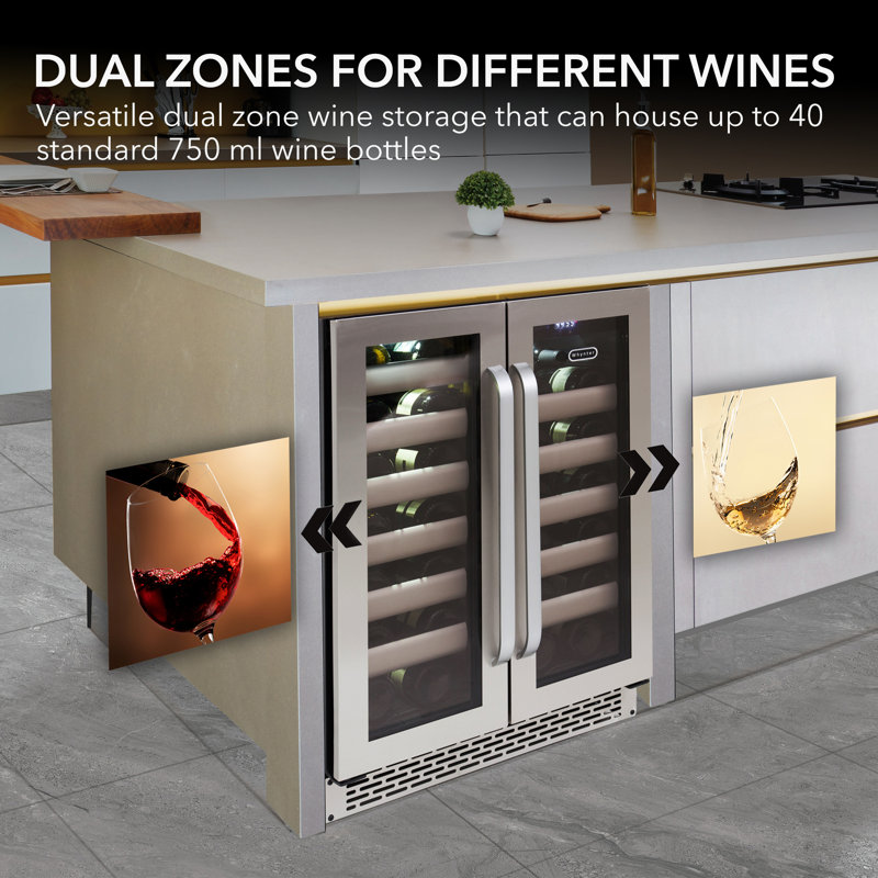 Whynter Elite 24'' width 40 Bottle Dual Zone Wine Refrigerator with Seamless Stainless Steel Door