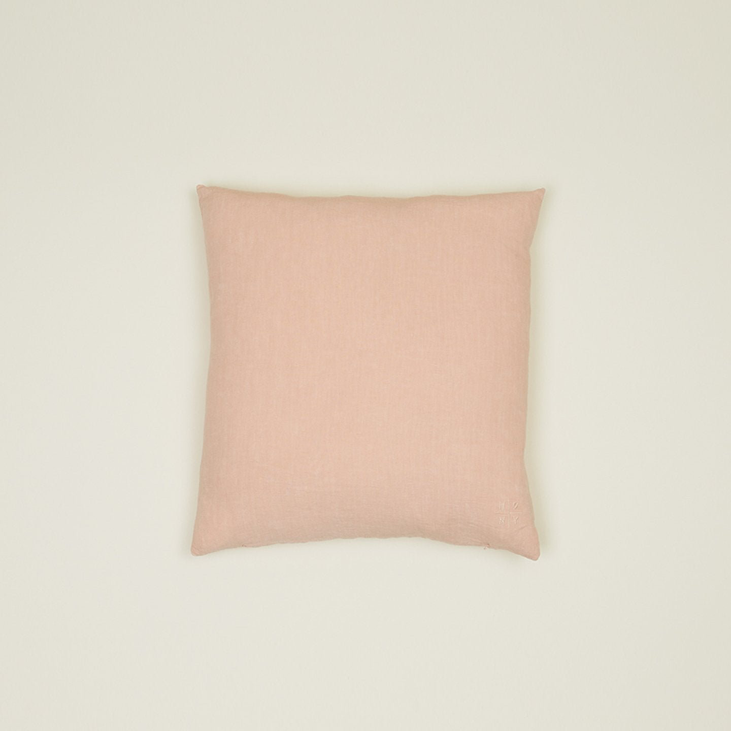 Simple Embroidered Linen Throw Pillow, Blush, Square 22"