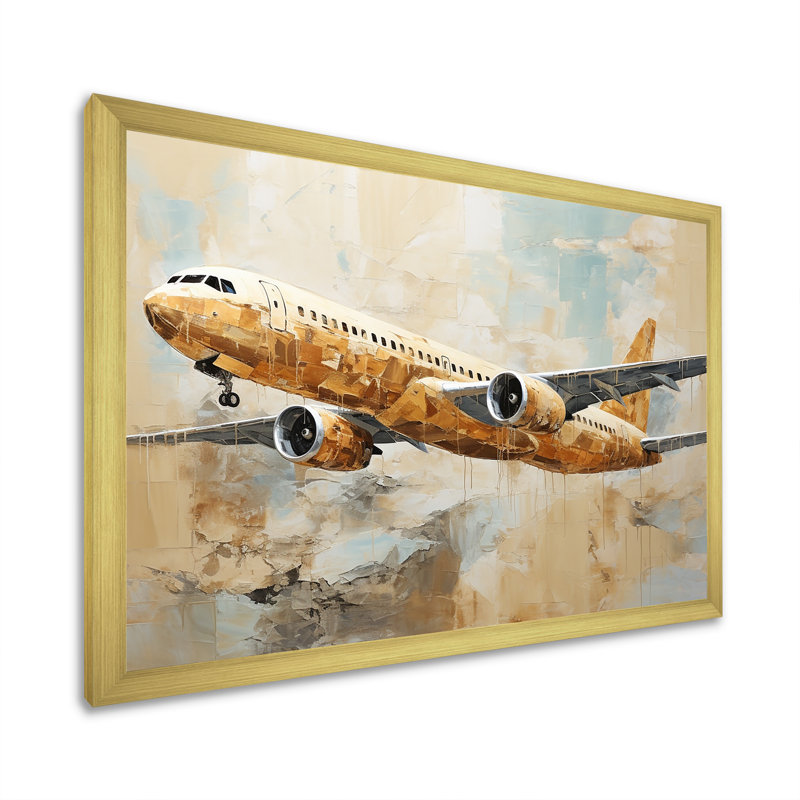 Passenger Plane Wings Of Adventure - Plane Wall Art Prints, Cadre photo doré simple, H 34 po x l 44 po x P 1,5 po