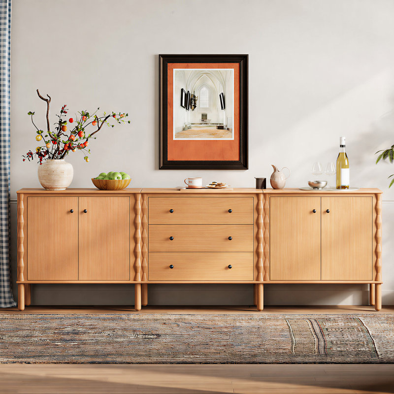 Buffet avec armoire à 3 tiroirs et porte, noyer, Noyer