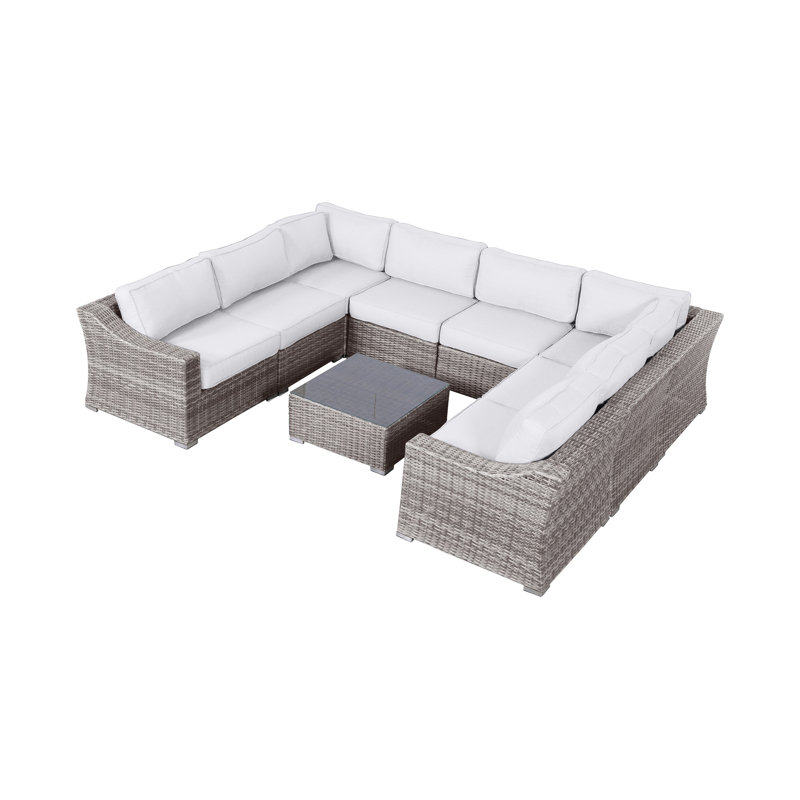 Ensemble de conversation en osier pour 6 personnes avec coussins Saffi, Mélange de gris, Non