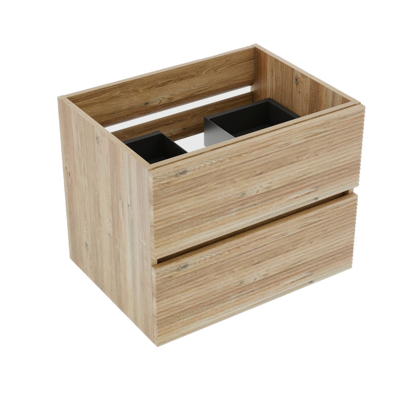 Meuble-lavabo de salle de bain, tiroirs doubles, style chêne brut, panneaux E1, revêtement laqué E0, poignée centrale dissimulée, tiroirs fixés au mur avec laque, système