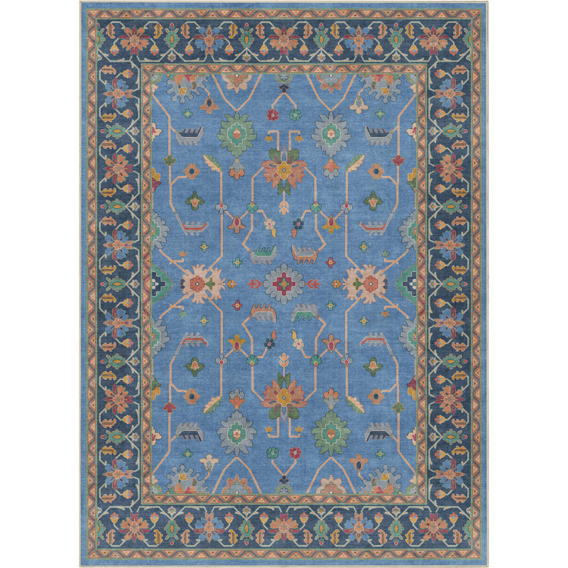 Tapis bleu bohème Bungalow Rose Adrith Antalya, Rectangle 5 pi 3 po x 7 pi 3 po